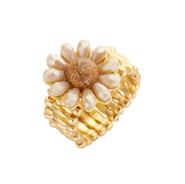 biba ring metaal en crystal kralen bloem beige