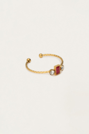 My jewellery Minimalistische ring met vierkante rode strass verstelbaar