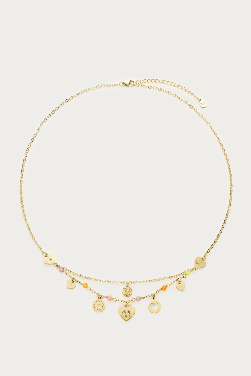 My jewellery Ketting bedels met hartjes & pastel kralen goud