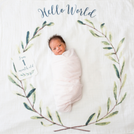 Lulujo Baby's First Year Swaddle & Cards | Hello World