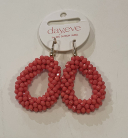 Go Dutch Label oorbellen beads drop - 14K + bright coral