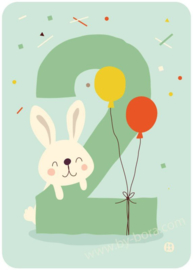 Bora wenskaart | verjaardagskaart 2 jaar konijn