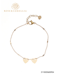 rose en camellia armband met 2 hartjes