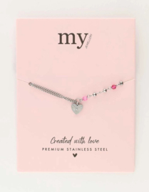 My Jewellery armband hart kralen roze zilver