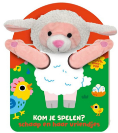 Kom je spelen, schaap en haar vriendjes | karton met handpop