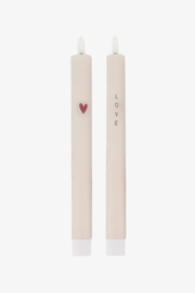 Zusss set van 2 ledkaarsen love/hart zand