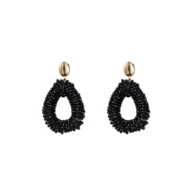 Go Dutch Label oorbellen | full-on beads drop zwart zilver