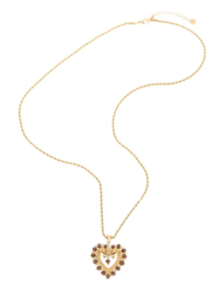 rose en camellia ketting met hart aardetinten