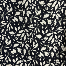 zusss boothals top met blaadjes print donkerblauw