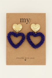 my jewellery oorbellen | Statement oorhangers met kralen hart donkerblauw*