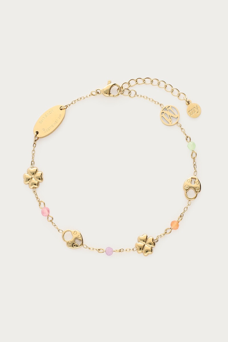 my jewellery Armband met klaver & slotje goud