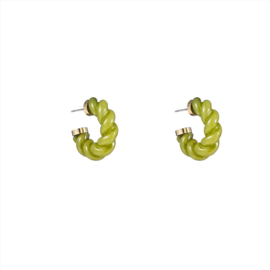 Go Dutch Label oorbellen glass twisted hoop olive