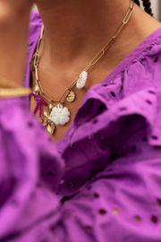 My jewellery  bedelketting met schakel en multikleur bloemen bedels goud