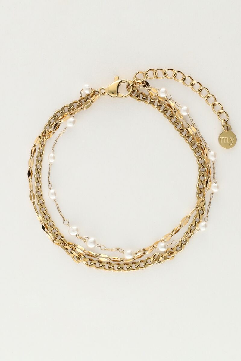 my jewellery Driedubbele armband met imitatieparels goud