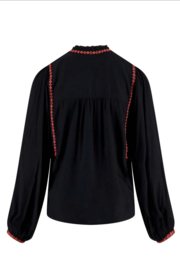 zusss blouse met borduursels zwart/koraalroze
