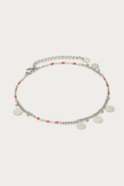 My Jewellery Enkelbandje rode kralen met kleine munten zilver