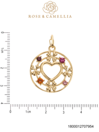rose en camellia bedel ronde met hart en gekleurde steentjes