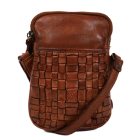 Bear Design gevlochten schoudertasje 'Saske' cognac