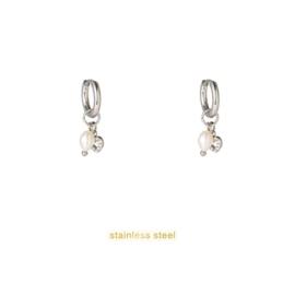 Go Dutch Label oorbellen Pearl + Heart Hoop zilver