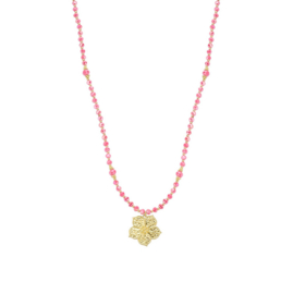 biba ketting crystal fuchsia met bedel bloem