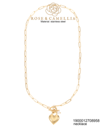rose en camellia ketting met hart