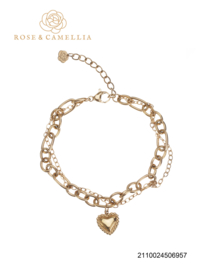 rose en camellia armband dubbel met hart