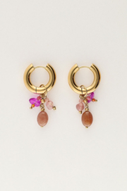My jewellery oorbellen hoop roze en bruine steentjes goud