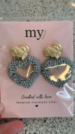 My jewellery oorbellen met kralen grijs goud