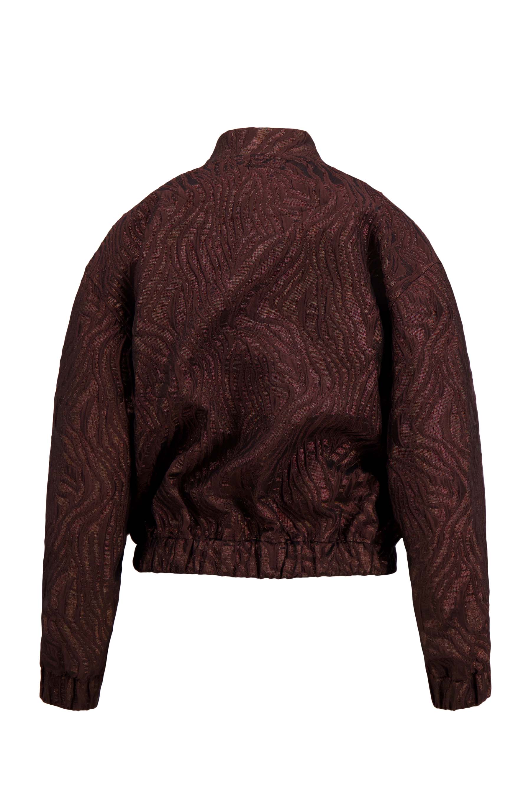zusss bomber jasje van lurex jaquard stof chocoladebruin/goud