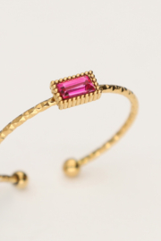 My jewellery Minimalistische ring met vierkante roze strass verstelbaar