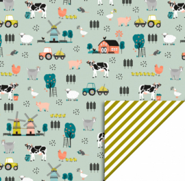 HOP  | Inpakpapier farm pistache - stripe olive 70cm x 3m