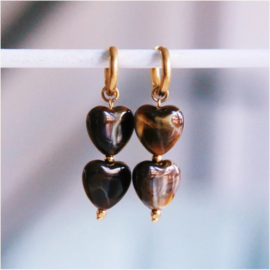 bazou creool met 2 resin harten bruin