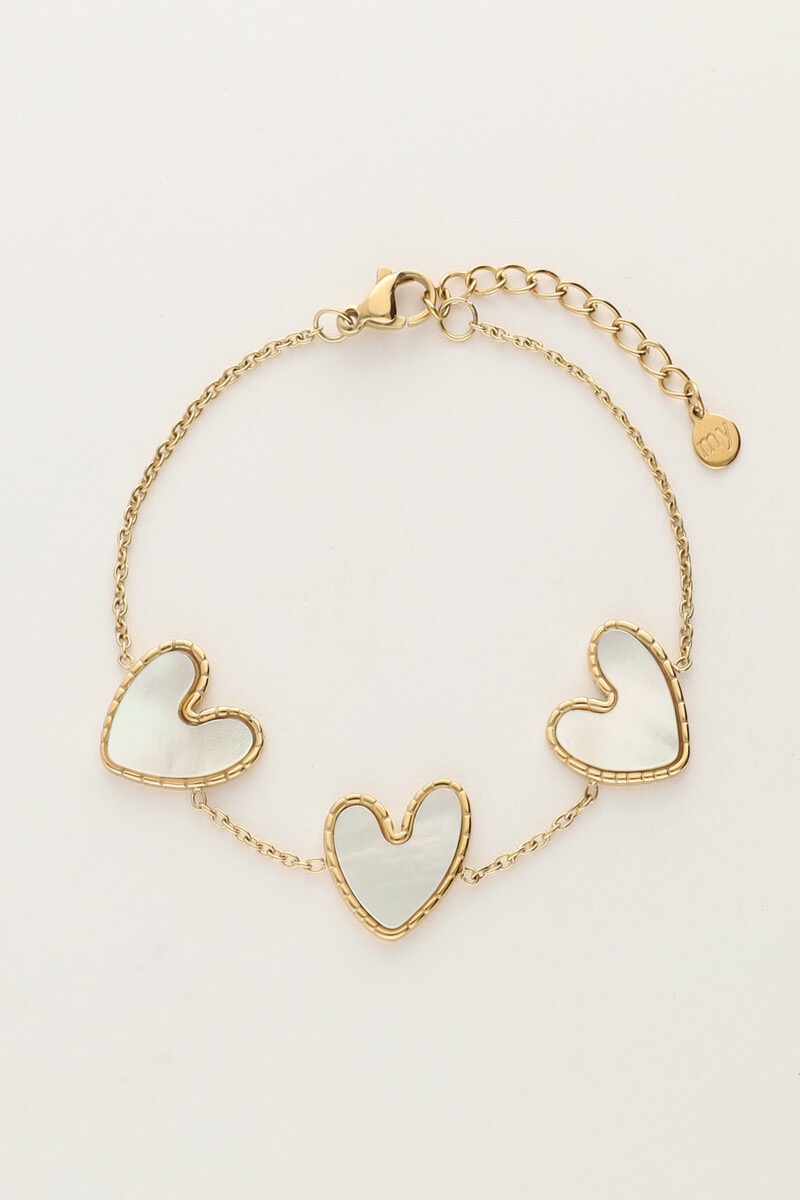 My jewellery Fijne armband met parelmoer hartjes goud