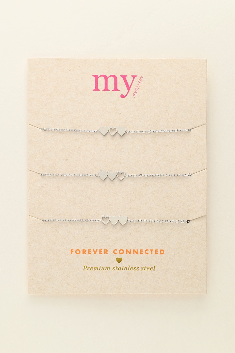 my jewellery Moeder & mini armband met drie hartjes zilver