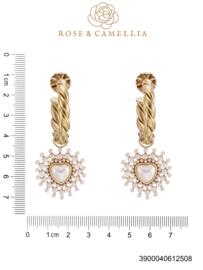 rose en camellia oorbellen hoops hart met parels