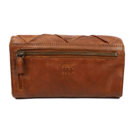 Bear Design gevlochten overslag portemonnee 'Noor' | cognac