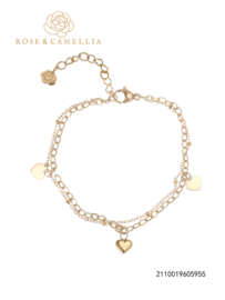 rose en camellia armband dubbel met hartjes