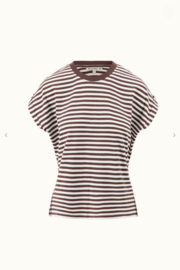 zusss T-shirt met opgerolde mouw streep off white/bruin