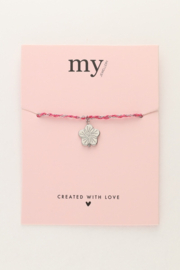 My jewellery Sunrocks roze koord armband met bloem zilver