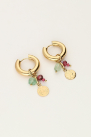 My jewellery oorbellen hoop muntje en groen steentje goud