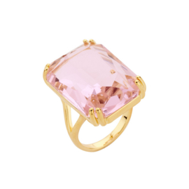 biba ring goud verstelbaar met grote steen roze