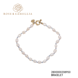 rose & camellia pareltjes op blauw draad met rond slot