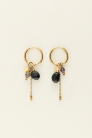 My jewellery oorbellen hoop met zwarte steentjes en sterretjes goud