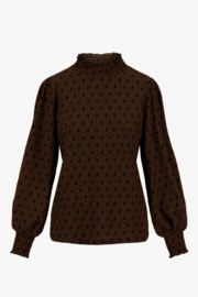 zusss blouse met col in crinkle stof met blockprint
