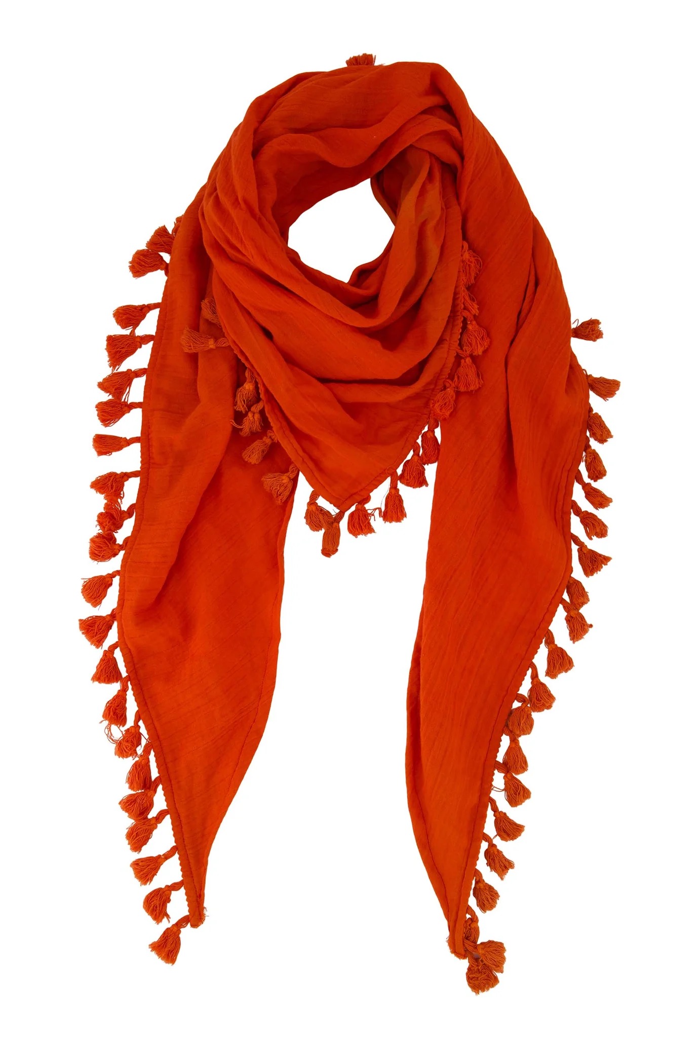 zusss sjaal crinkle katoen met kwastjes rood / oranje
