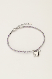 My jewellery Paarse koord armband met cupido hartje zilver