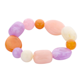 biba armband chunky kralen groot resin roze/lila/oranje