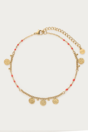 My Jewellery Enkelbandje rode kralen met kleine munten goud