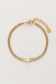 My Jewellery armband  dubbel met muntjes en parel goud