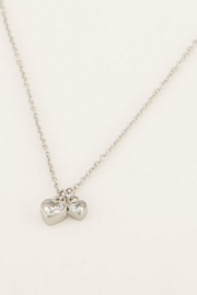 My Jewellery ketting | ketting met twee strass hartjes zilver